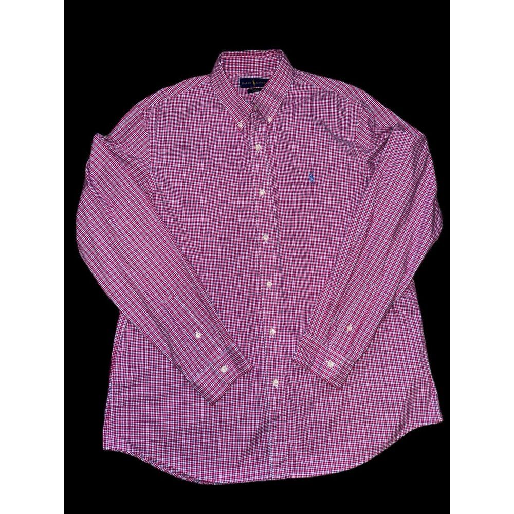 Ralph Lauren Shirt Mens LG‎  Pink Blues Long Sleeve Cotton Stretch Academia
